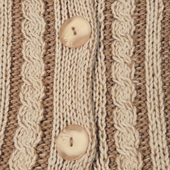 Aran Crafts Ireland Merino Wool 2-Tone Collared Cable Fisherman Knit Cardigan M - Picture 5 of 7